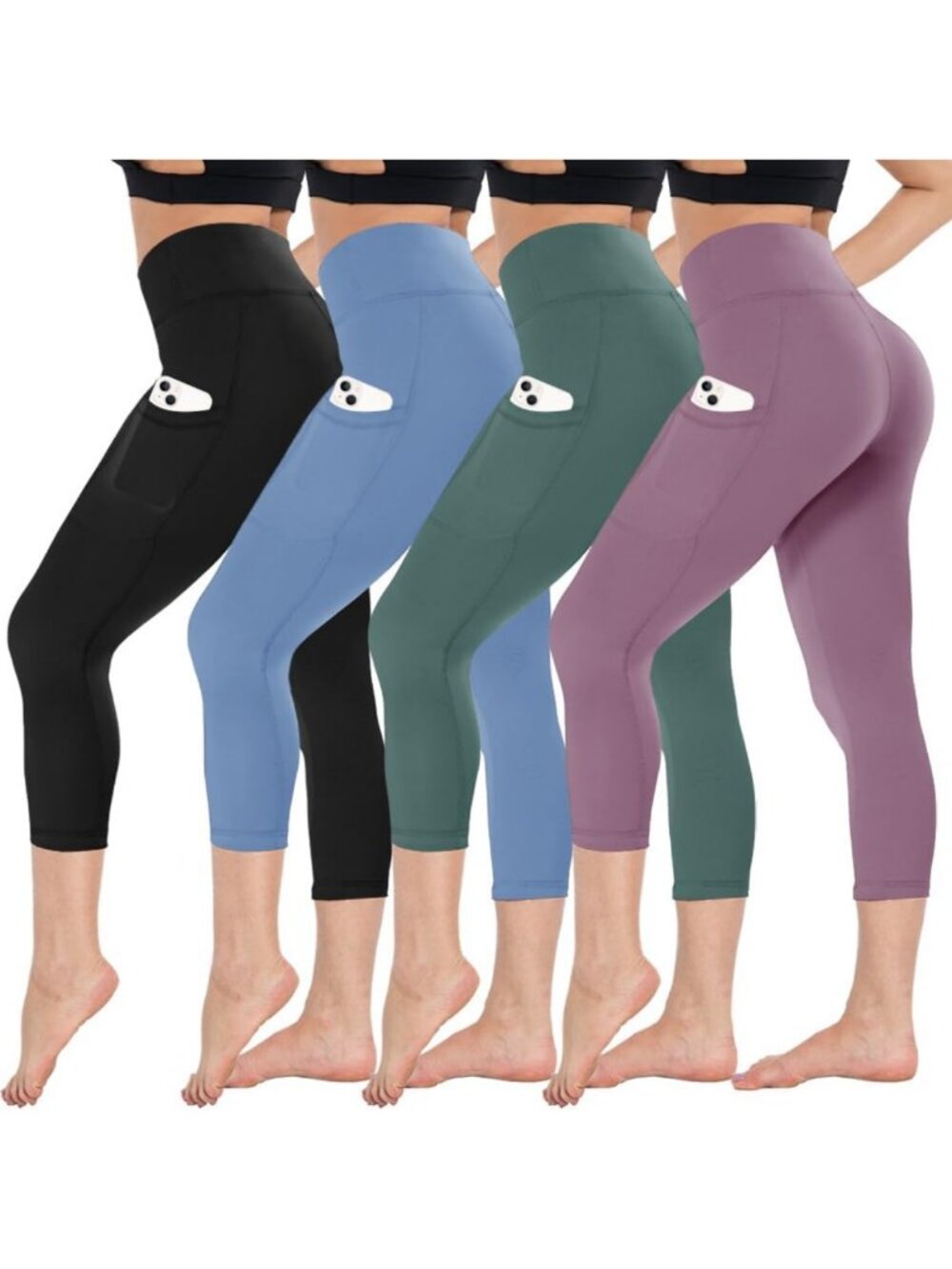 High Waisted Capri Leggings for Women - Tummy Control Yoga Pants with Pockets